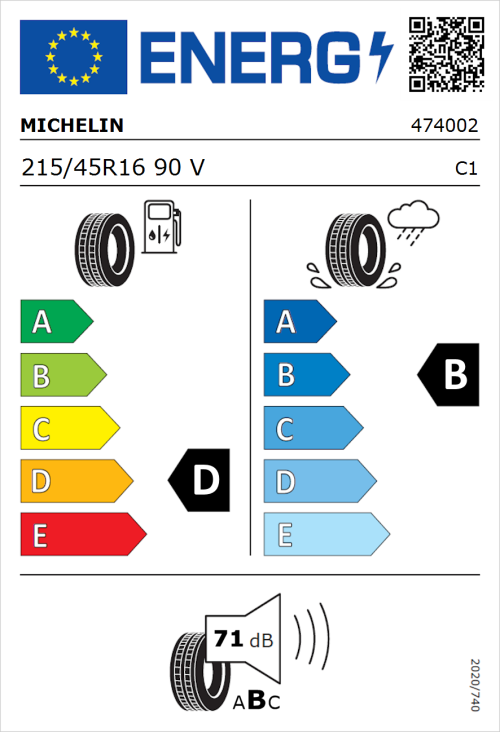 Tyre Label for Michelin Pilot Sport 3 215/45R16 90V