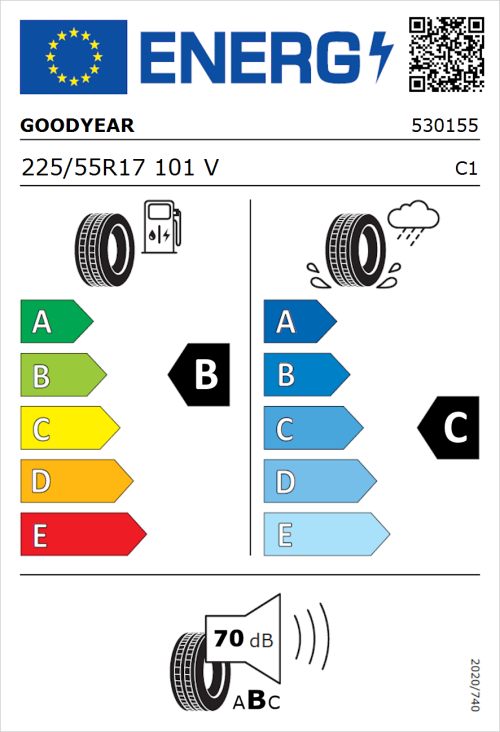 Tyre Label for Goodyear EfficientGrip Performance 225/55R17 101V