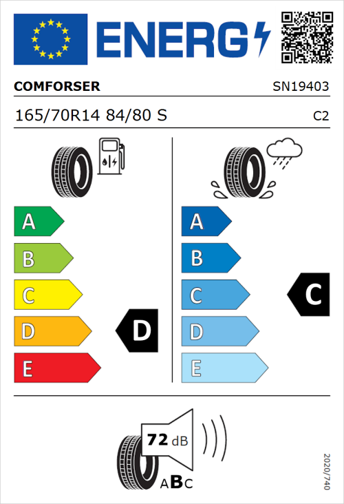 Tyre Label for Comforser CF350 165/70R14 84/80S