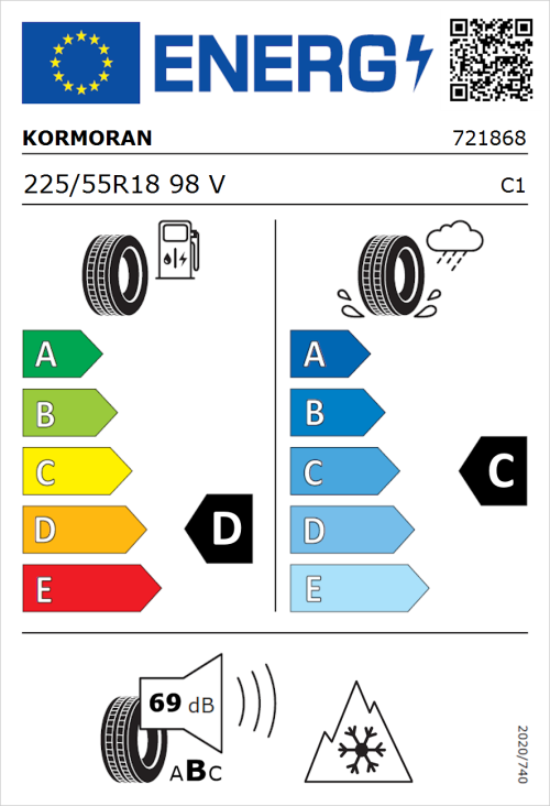 Tyre Label for Kormoran SUV Summer 225/55R18 98V