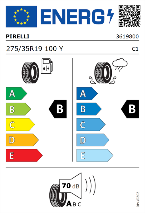 Tyre Label for Pirelli P Zero (PZ4) Luxury 275/35R19 100Y