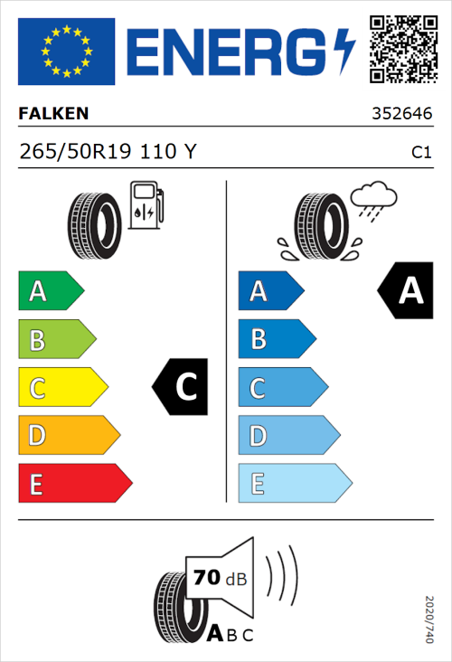 Tyre Label for Falken Azenis FK520 SUV 265/50R19 110Y