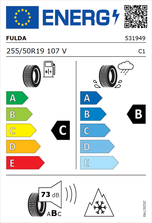 Tyre Label for Fulda Kristall Control SUV 255/50R19 107V