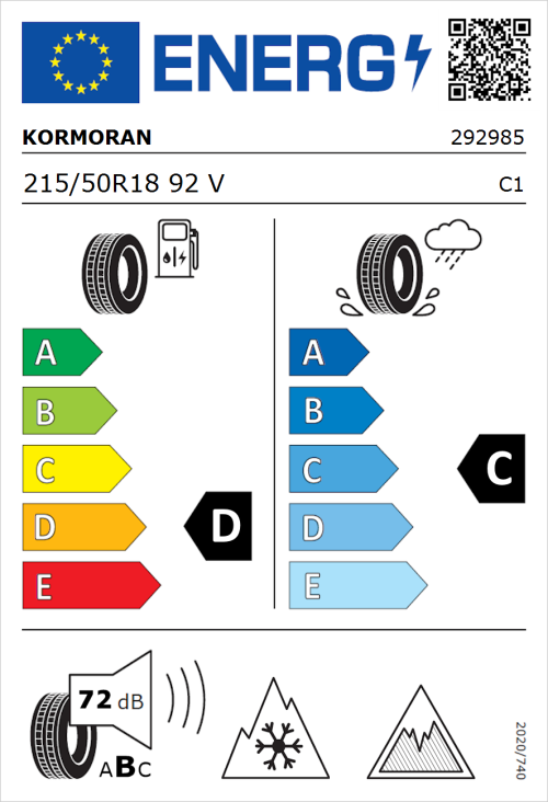 Tyre Label for Kormoran Snow 215/50R18 92V