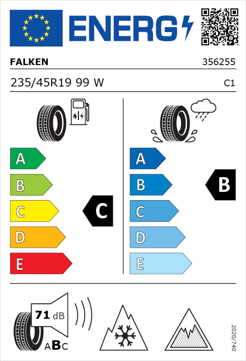 Tyre Label for Falken Euroall Season AS220 PRO 235/45R19 99W