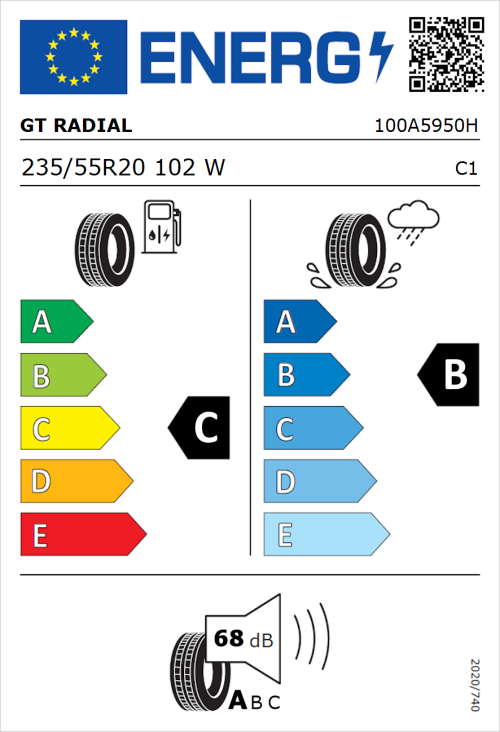 Tyre Label for GT Radial TouringActive 235/55R20 102W