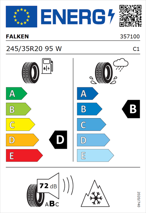 Tyre Label for Falken Euroall Season AS220 PRO 245/35R20 95W