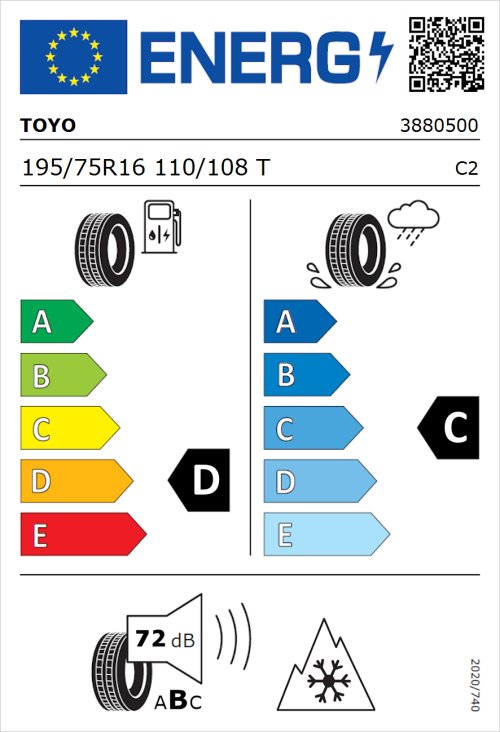 Tyre Label for Toyo Celsius Cargo 195/75R16 110/108T
