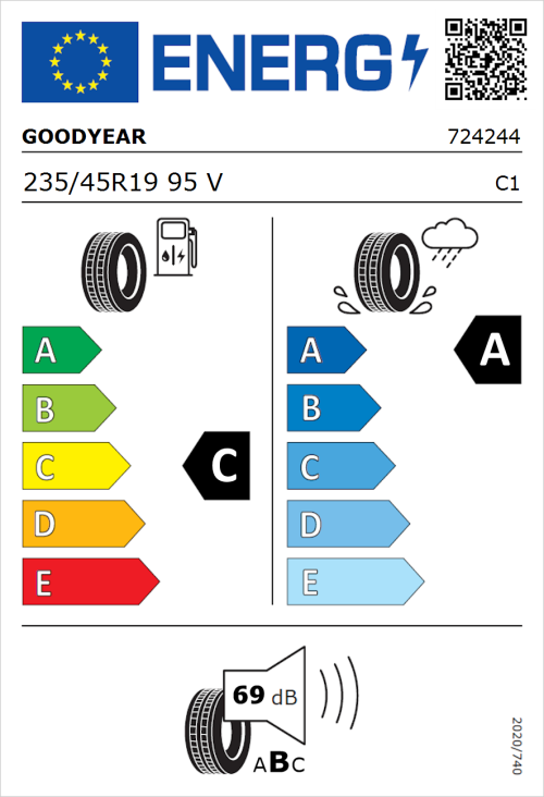 Tyre Label for Goodyear EfficientGrip 235/45R19 95V