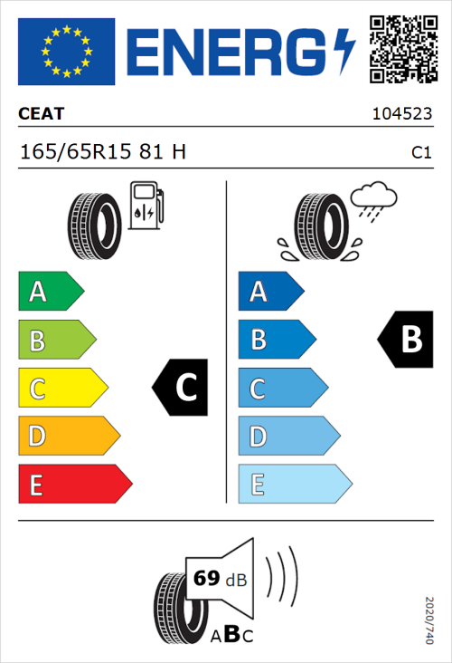 Tyre Label for CEAT Eco Drive 165/65R15 81H