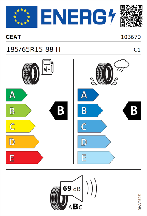 Tyre Label for CEAT Eco Drive 185/65R15 88H
