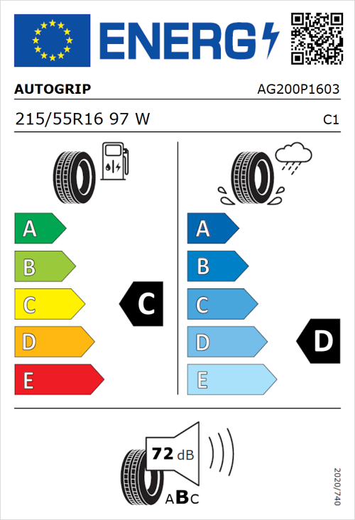 Tyre Label for Autogrip Grip 200 215/55R16 97W