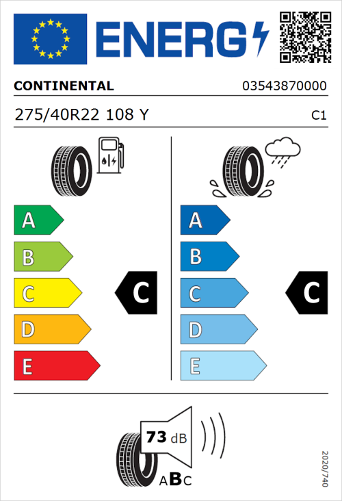 Tyre Label for Continental ContiCrossContact LX 275/40R22 108Y