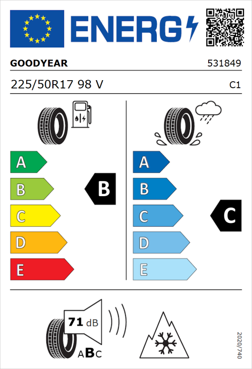 Tyre Label for Goodyear Vector 4Seasons Gen-1 225/50R17 98V