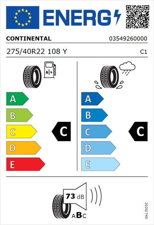 Tyre Label for Continental ContiCrossContact LX Sport 275/40R22 108Y