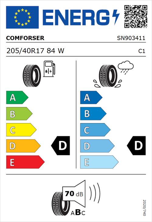 Tyre Label for Comforser CF700 205/40R17 84W